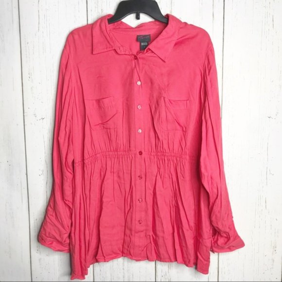 Torrid Plus 2 Red Empire Waist Button Front Blouse NWT - Picture 1 of 9